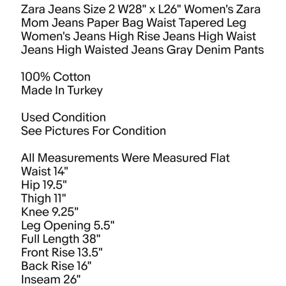 Zara Jeans Size 2 W28" x L26" Women's Zara Mom Jeans Paper Bag Waist Tapered Leg - Picture 2 of 6